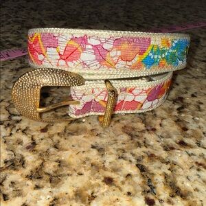 Floral Patterned Belt with Gold Buckle